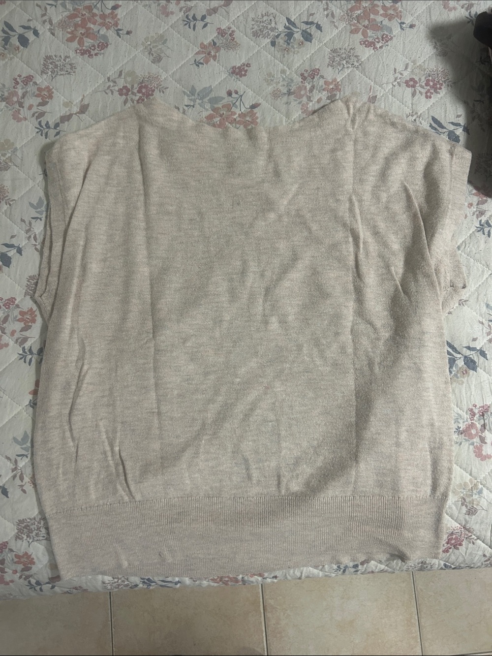 Ann Taylor Light Beige Short-Sleeve Knit Top